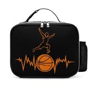 Basketball Heartbeats Portable Lunch Bags Bento Box Leather Insulated Tote Bag for Work Picnics Travel Gym
