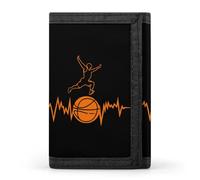 Basketball Heartbeats Trifold Men's Wallets with 8 Card Slots & Key Hook Slim Travel Purse Money Clip