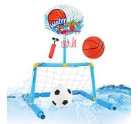 Basketball Hoop - 2-in-1 Water Game Football Goal | Kids Pool Ball Play Set | Swimming Pool Playing Set | Water Play Toy With 2 Balls And 1 Pump For Adults, Outdoors, Indoors, Beach, Courtyard