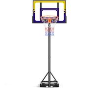 Basketball Hoop for Kids TONBUX Portable Adjustable 7FT Kids Basketball Hoop and Stand for Backyard Driveway Indoor Outdoor, Shatterproof PC Backboard, On Wheels (Purple & Gold Backboard)