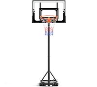Basketball Hoop for Kids TONBUX Portable Adjustable 7FT Kids Basketball Hoop and Stand for Backyard Driveway Indoor Outdoor, Shatterproof PC Backboard, On Wheels (Black & Grey Backboard)
