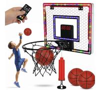 Basketball Hoop Indoor Over the Door with LED Scoreboard and Remote Control Mini Basketball Hoop for Bedroom Includes 3 Balls and Pump Indoor Basketball Hoop for Kids and Family Play