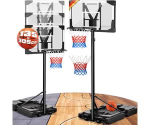 Basketball hoop outdoor height-adjustable 135 -305 cm stable weatherproof with stand 60 kg base castors