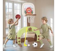 Basketball Hoop Set, 3-in-1 Kids Basketball Stand Sports Activity Center Adjustable Easy Score Basketball Hoop, Football/Soccer Goal/Ring Toss, Best Gift for Toddlers Kids Boys & Girls