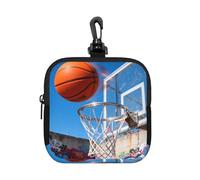 Basketball Hoop Shot Small Waterproof Zipper Pouch-Neoprene Storage Bag for Earbuds, Keychain Clip Case