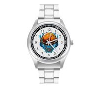 Basketball Hoop Sports Basketball Watch Stainless Steel Band Watch Dress Watch Digital Wrist Watch Analog Quartz Watch for Unisex