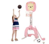 Basketball Hoop Stand Set for Kids 4 in 1 Sports Activity Center Grow-to-Pro Adjustable Height from 48'' to 59'' Easy Score Football Golf Ring Toss Game Indoor Outdoor for Toddlers Boys Girls