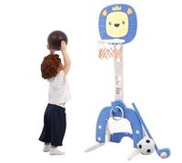 Basketball Hoop Stand Set for Kids 4 in 1 Sports Activity Center Grow-to-Pro Adjustable Height from 48'' to 59'' Easy Score Football Golf Ring Toss Game Indoor Outdoor for Toddlers Boys Girls
