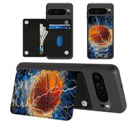Basketball Ice and Fire for Google Pixel 10 Pro Wallet Case with Card Holder, RFID Blocking Flip Soft PU Leather Kickstand Magnetic Closure Slim Purse Phone Case for Google Pixel 10 Pro
