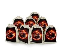 Basketball in Fire Bunches Pocket Cotton And Hemp with Drawstring 8 Pieces Reusable Gift Bags Jewelry Pouch for Wedding DIY Craft Party (4.9 X 6.7 Inch)