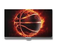 Basketball in Fire Business Card Holder Business Card Case Pocket Card Holders Metal Slim Name Card Holder Professional Multi Wallet Credit Card ID Case for Men Women, silver, One Size