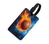 Basketball in Fire Dramatic Flame Orange Blue Luggage Tag Travel Bag Suitcase Baggage Name Tags