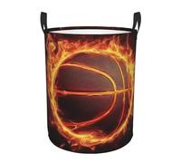 Basketball In Fire Laundry Basket Hamper Large Kids Storage Basket Toy Organizer Bins For College Dorms, Boys Girls Baby Bedroom,Bathroom