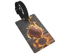 Basketball in Fire Luggage Tags for Suitcases, PVC Suitcase Tag with Secure Strap Suitcase Identifier with Privacy Name Card for Travel Bag Tags Personalized Baggage Tag for Women Men