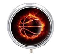 Basketball in Fire Pill Box, 3 Compartment Small Pill Case Waterproof Travel Pill Organizer for Pocket Or Purse Portable Mini Medicine Tablet Vitamin Holder Pill Case