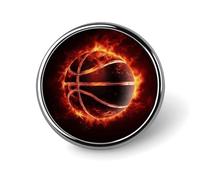 Basketball in Fire Round Badge Personalized Metal Lapel Pin Badges Fit Clothing Bags Hat Humorous Printed Brooch Badge Party Decorations Accessories for Men Women