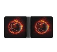 Basketball in Fire Wallet with Money Clip Leather Bifold Wallet Slim Credit Card Holder Gift for Men
