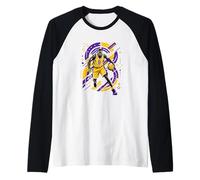 Basketball in Purple and Yellow 8 Crossover Raglan Baseball Tee