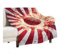 Basketball Japanese Flag 280GSM Cozy Bed Throw Lightweight Flannel Knee Blanket for Sofa Couch Travel Napping