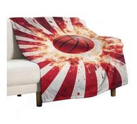 Basketball Japanese Flag 280GSM Cozy Bed Throw Lightweight Flannel Knee Blanket for Sofa Couch Travel Napping