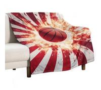 Basketball Japanese Flag 280GSM Cozy Bed Throw Lightweight Flannel Knee Blanket for Sofa Couch Travel Napping