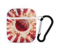 Basketball Japanese Flag Headphone & Earphone Cases Compatible with Airpod 1&2 Scratch-Resistant PC Protective Cover with Keychain White-style