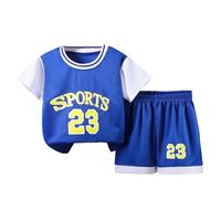 Basketball Jersey Kit Kids Fans Jersey Boys Sportswear Sleeveless Basketball Vest Tops and Shorts Sports Set Summer Tracksuit Gifts for Boys Grils Gifts for 12 Months-12 Years Old Blue