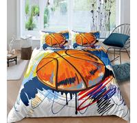 Basketball King Duvet Cover Set 3D Printed Painting Doodle Sports Bedding Set Ultra Soft Microfiber Quilt Cover 220x230 cm for Double Bed with 2 Pillowcases with Zipper L.359