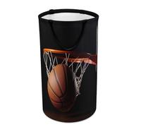 Basketball Laundry Hamper with Handles Collapsible Round Laundry Basket Waterproof Dirty Clothes Hamper Lightweight Clothing Storage for Bathroom Bedroom Dorm