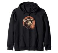 Basketball Monkey Portrait Basketball Hoop Basketball Lover Zip Hoodie