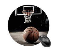 Basketball Mousepad Waterproof Gaming Mousepads with Non-Slip Rubber Base Round Computer Mousepad with Stitched Edges for Desk Pad 7.8 Inch