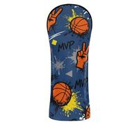 Basketball & MVP Elements Pattern Golf Club Cover Set Premium Leather Headcovers with Number Tags for Fairway Wood Hybrid