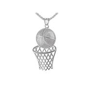 Basketball necklace | sport streetball pendant, player fan coach basketball gift Jordan chain, ball and busket charm, team hoop accessory, Metal, No Gemstone