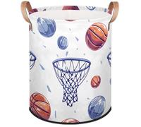 Basketball Net Laundry Basket Foldable Modern Basketball Laundry Hamper Round Storage Basket With Handle For Bathroom/Laundry Storage/Bedroom Storage Basket