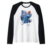 Basketball Octopus Slam Dunk Basketball Player Artwork Raglan Baseball Tee