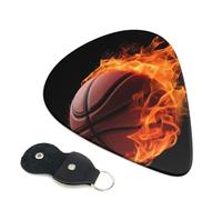 Basketball On Fire 6 Pack Guitar Picks With Holder, Personalized Guitar Plectrums Non-Slip Portable Ukulele Bass Picks 0.71mm For Acoustic Guitar Lovers Gifts