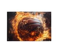 Basketball on fire and Water Flame Splashing Adult Wooden Jigsaw Puzzle 1000 Pieces for The Perfect Visual Feast! 1000pcs