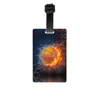 Basketball on Fire and Water Flame Splashing (Print Luggage Tags with Full Back Privacy Cover â€“ Durable PVC ID Labels for Suitcases & Backpacks