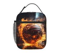 Basketball on Fire and Water Flame Splashing Print Portable Lunch Bag, Keep Warm/Cold Lunch Box Reusable Lunch Tote Bag for Work Picnic or Travel