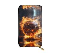Basketball on Fire and Water Flame Splashing Printed leather wallet, 7.5 x 4.1-inch long credit card holder, portable travel cash wallet