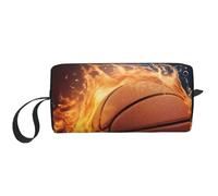 Basketball On Fire and Water Flame Splashing Printing Makeup Bag for Women Girl Portable Travel Cosmetic Bag Makeup Pouch Organizer with Handle