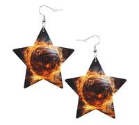 Basketball on Fire and Water Flame Splashing Prints Leather Star-Shaped Earrings Lightweight And Stylish Accessories For Parties Dances And Everyday Life.