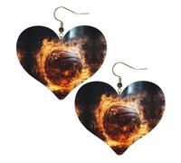 Basketball on Fire and Water Flame Splashing Prints Stylish Heart-Shaped Earrings Lightweight Women'S Accessories Perfect For Parties And Valentine'S Day.