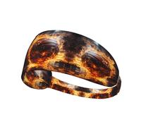 Basketball on Fire and Water Flame Splashing Sports Headband Wide Running Sweat Band Non Slip Elastic Hairband for Gym Cycling Yoga Workout