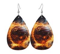 Basketball on Fire and Water Flame Splashing Teardrop-shaped leather earrings, clothing decoration, suitable for festival parties, holidays and daily life