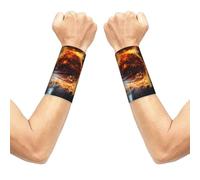 Basketball on Fire and Water Flame Splashing Wrist sleeve.Elastic Athletic Sleeve Pair,