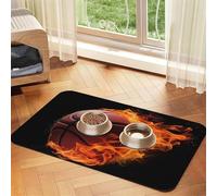 Basketball On Fire Dog Food Mat, Absorbent Pet Feeding Mat for Food and Water Bowls Non-Slip Placement Pad for Floors Waterproof Quick Dry Water Dispenser Mat for Dogs Puppy Cats 16x24 Inch