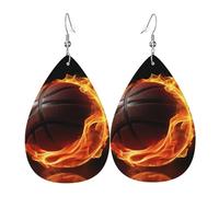 basketball on fire earrings for women leather teardrop earrings double sided dangle earrings lightweight women ear accessories jewelry fashion birthday gift