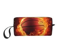 Basketball on Fire Flame Splashing Printed Travel Makeup Bag Portable Cosmetic Bag Makeup Case Toiletry Handbag Organiser for Women