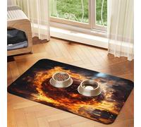 Basketball on Fire Pet Food Mat 23.62x15.71in Absorbent Non-Slip PU Leather Feeding Mat for Dogs Cats Rubber Bottom Fast Drying Rollable Pet Bowl Placemat